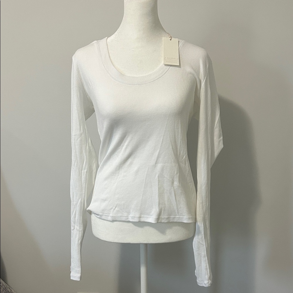Z Supply Essentials Scoop Neck White Long Sleeve Tee Size Large